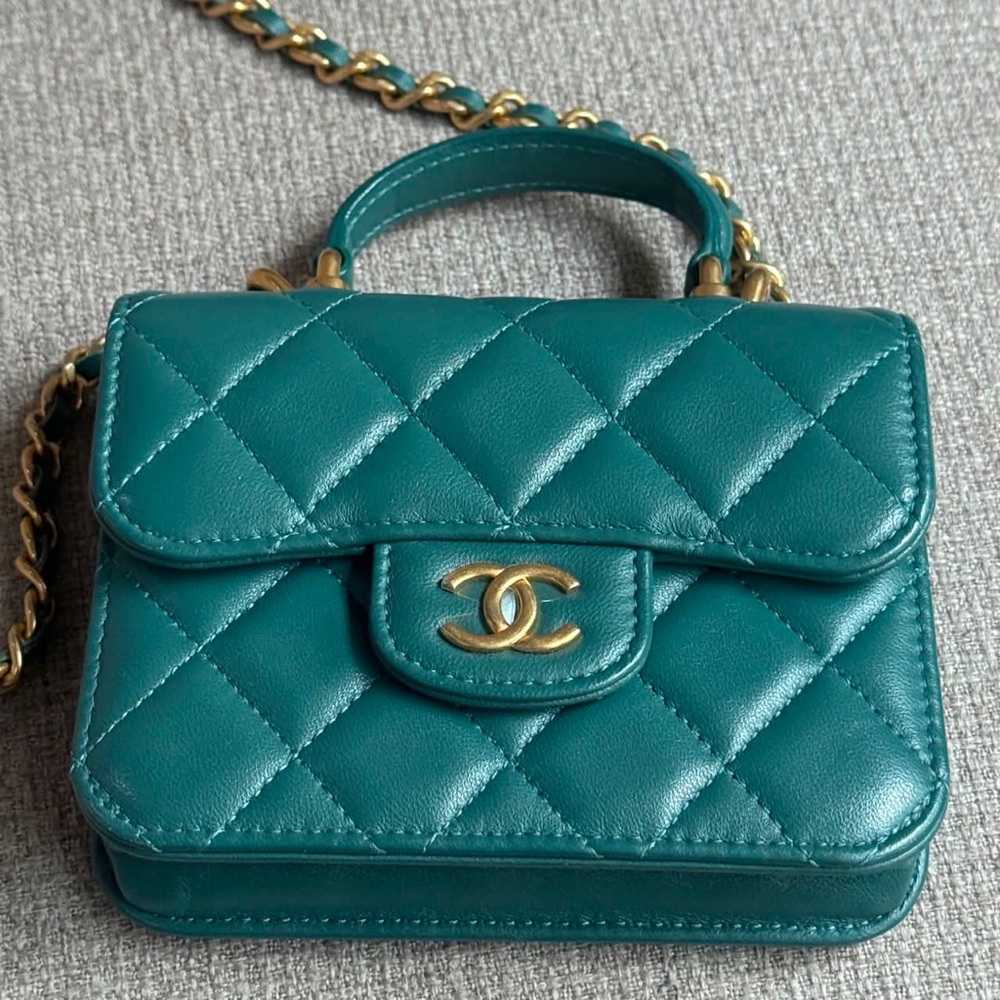 🎀 CC Top Handle Flap Coin Purse W/Chain Lambskin 31 - Picture 9 of 12